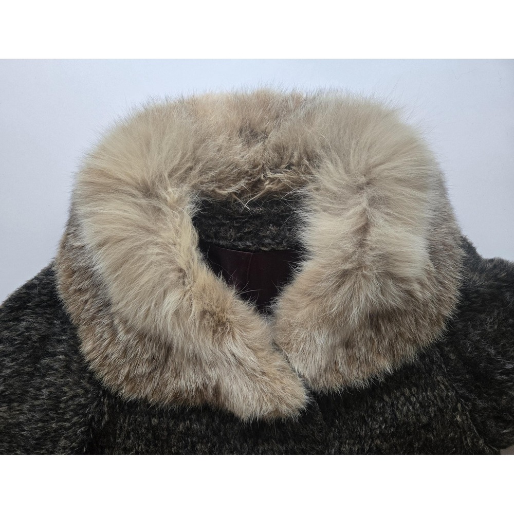 Vtg 60s 70s Wool Coat Real Fox Fur Collar Fall Winter Cozy Luxury ILGWU Gray - Picture 2 of 16